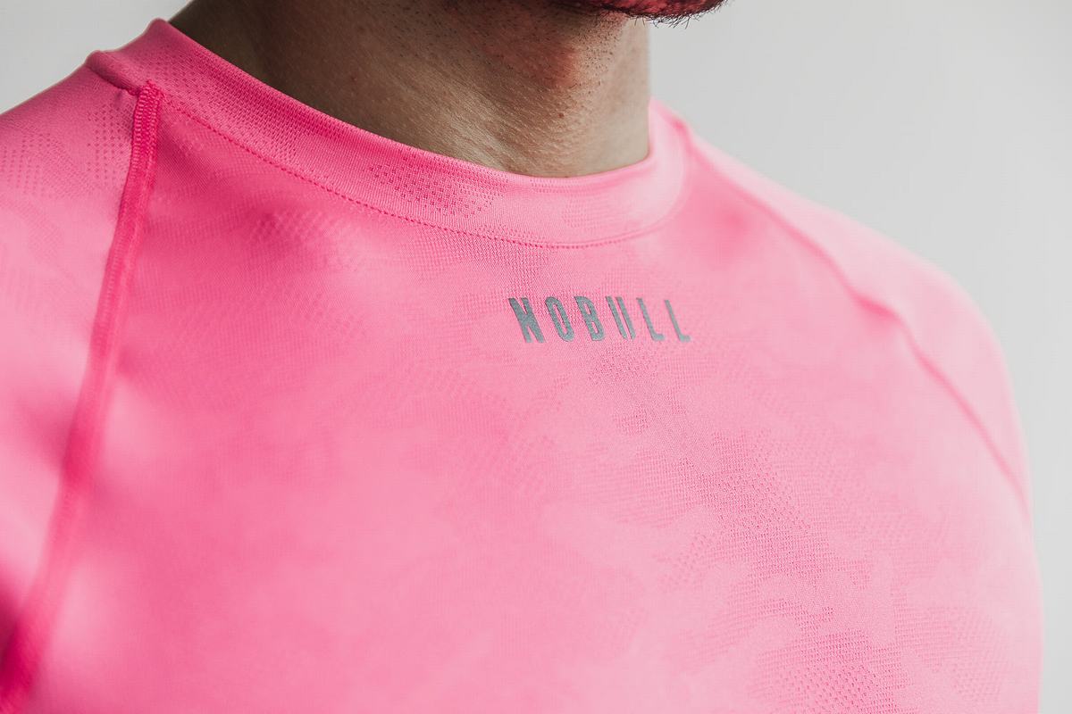 Nobull Lightweight Textured Men's Long Sleeves Pink Camo | Australia (KZ1769)
